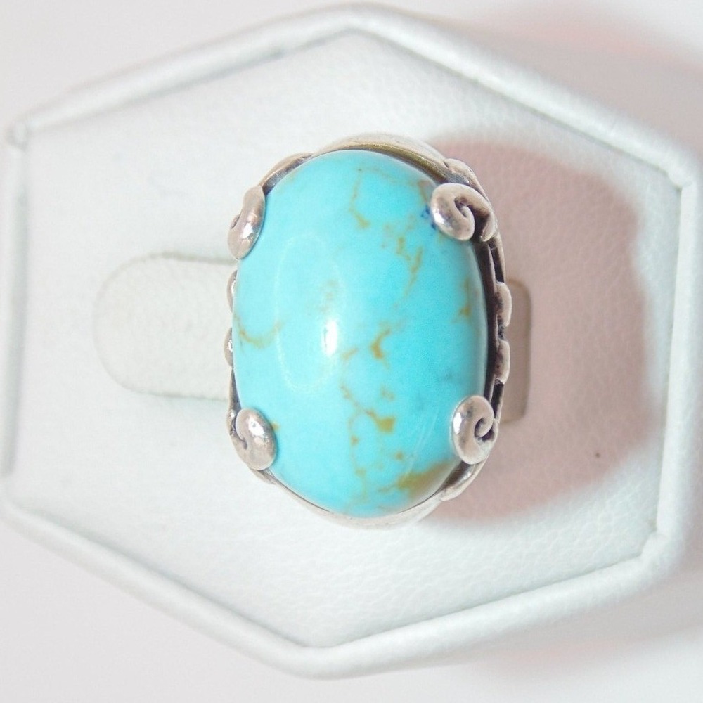 Sterling Silver Faux Turquoise Ring Size‎ 5.75 – 6.5g Thailand SE Marked